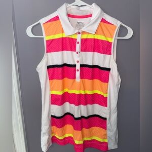 Slazenger White and Pink Buttoned Tank Top Golf Polo